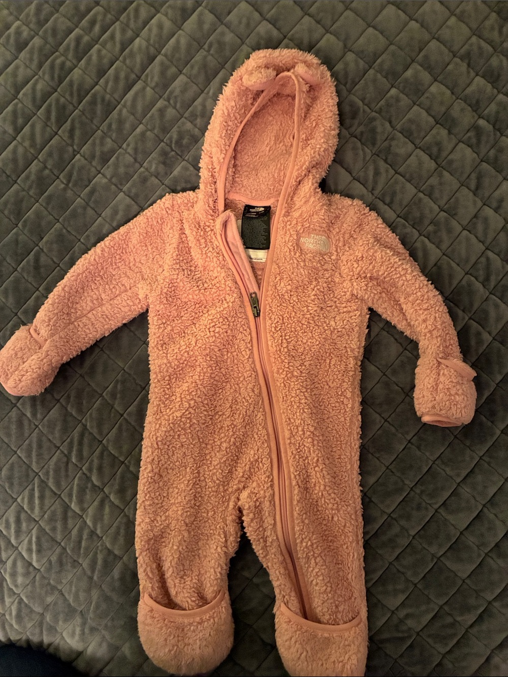The North Face Plush Pink Hooded Fleece Footed One-Piece